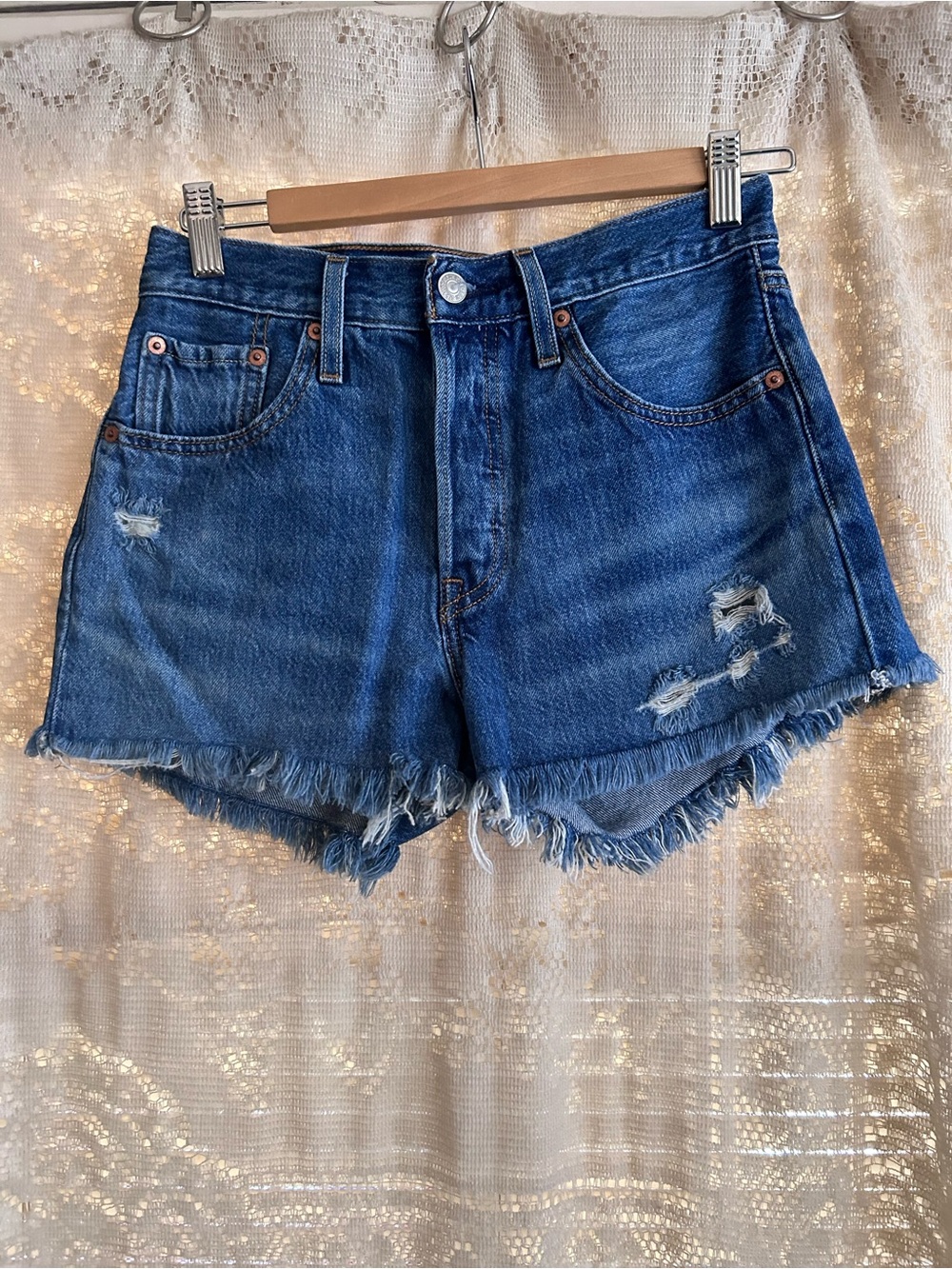 Levi's Distressed Blue Denim Cutoff Shorts